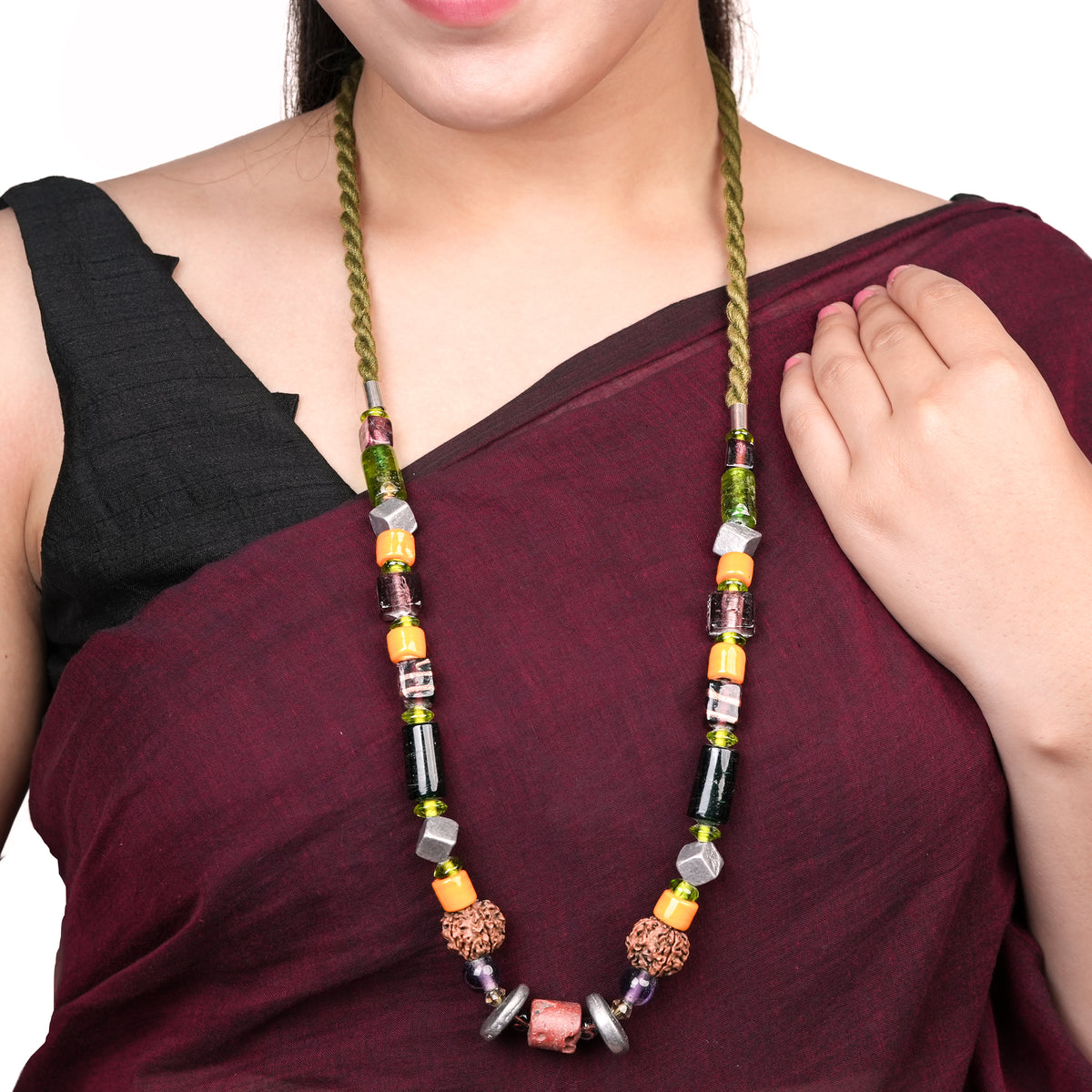 Multicolour Glass & Rudraksha Bead Necklace