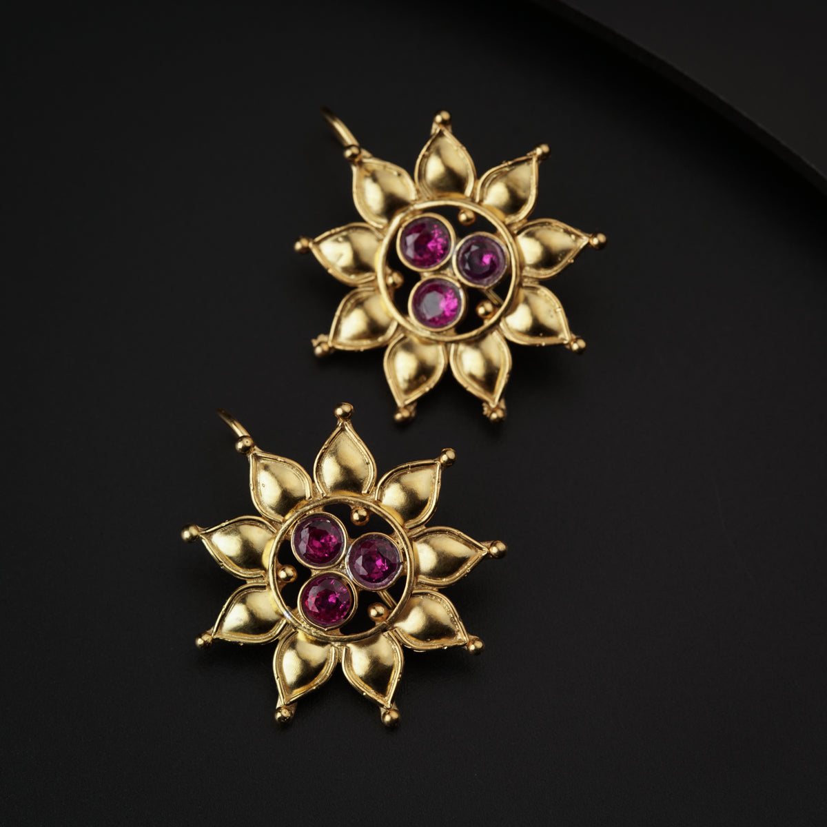 Pink Stone Silver Flower Earring Gold Plated