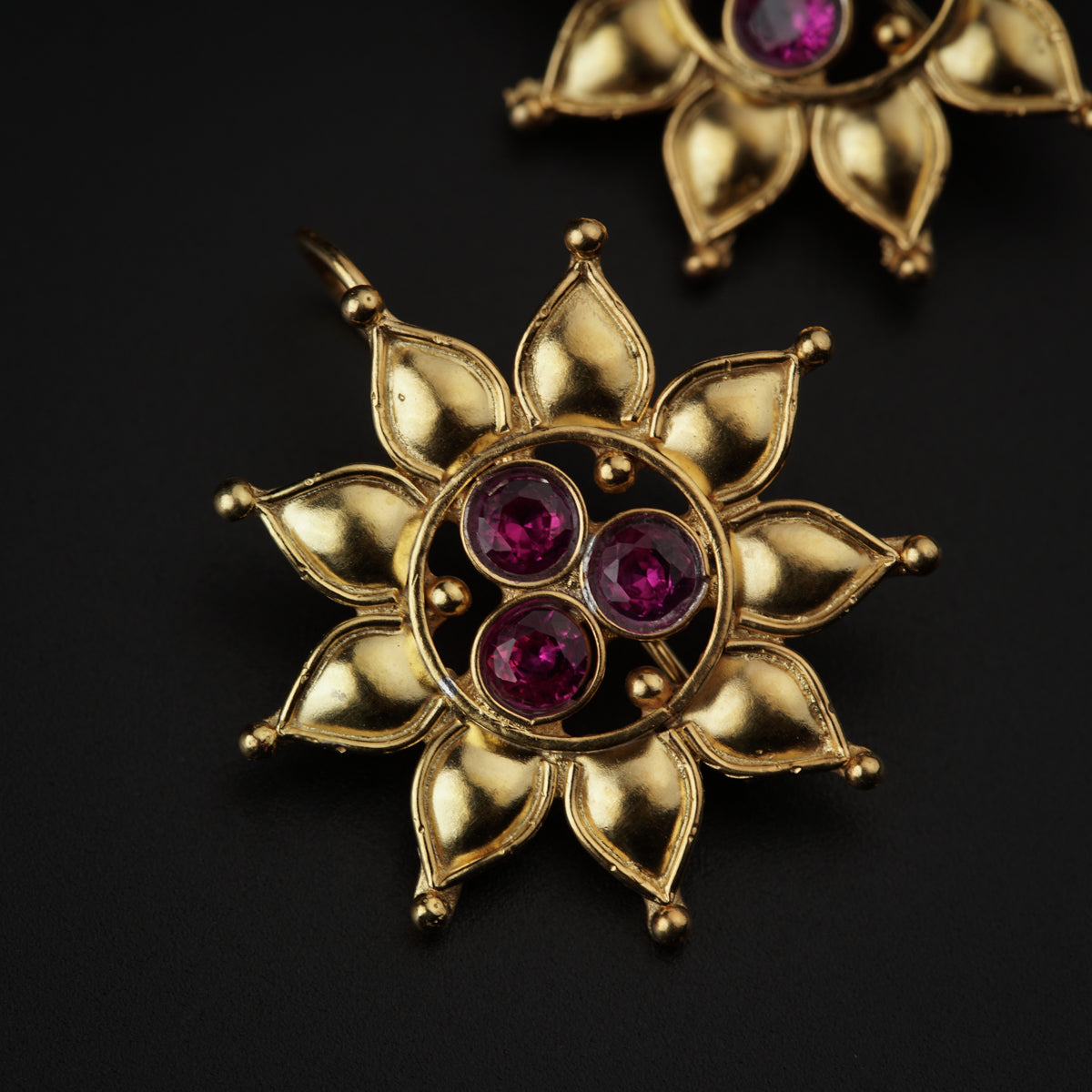 Pink Stone Silver Flower Earring Gold Plated