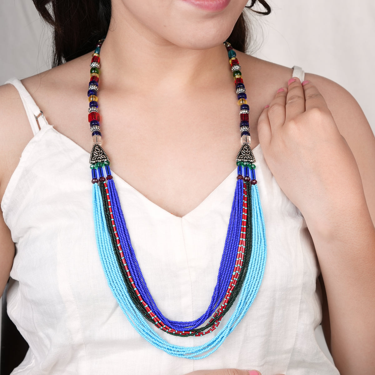 Blue, Green, Red & Turquoise Multilayer Necklace