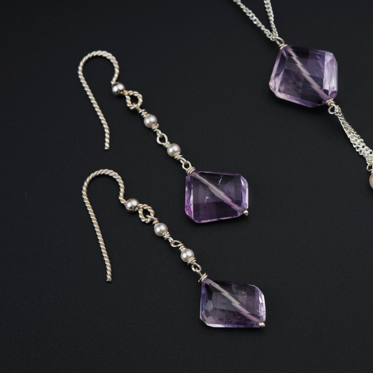 Silver Set with Amethyst stones and Pearls