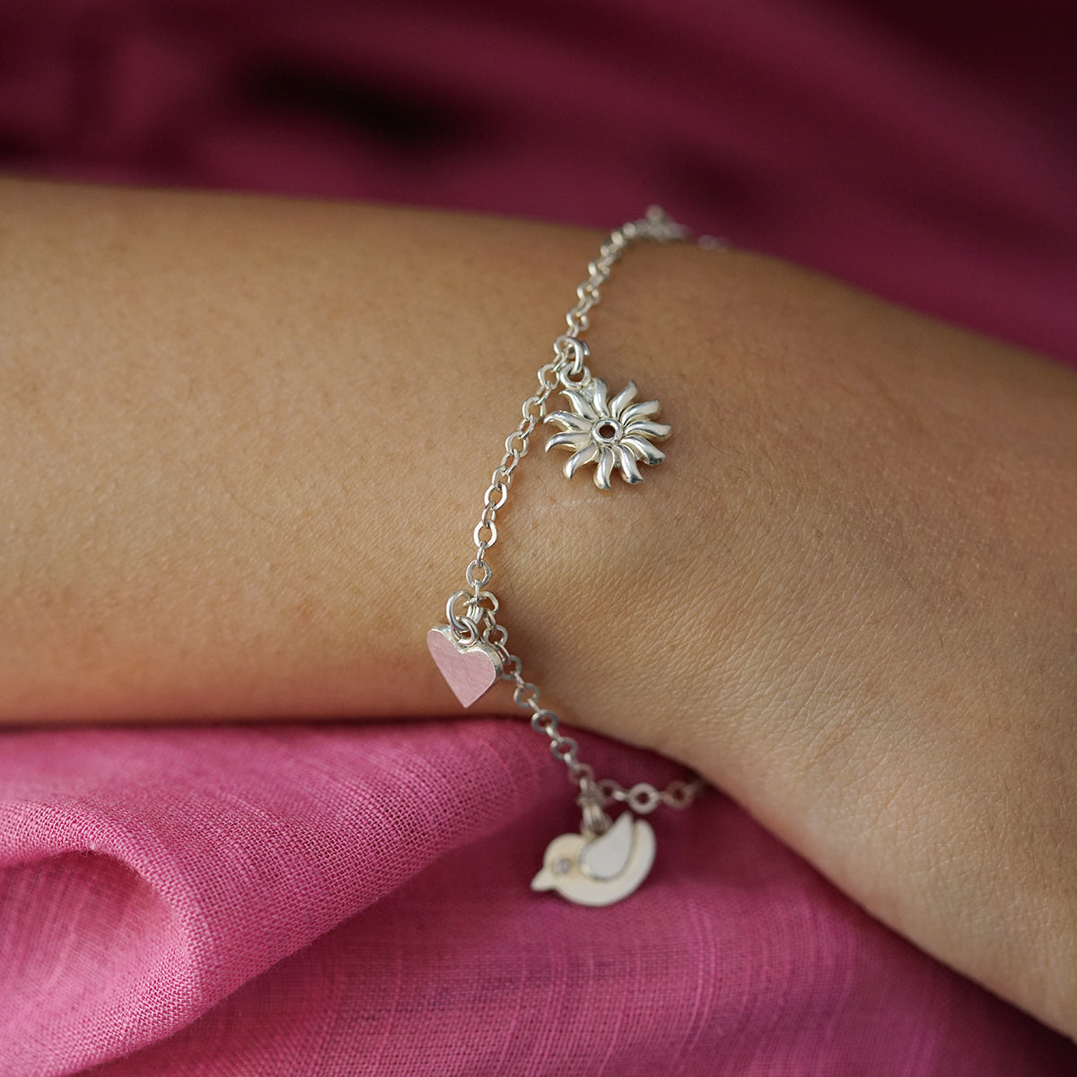 Motherhood Charm Bracelet Handmade Silver House of Aadyaa