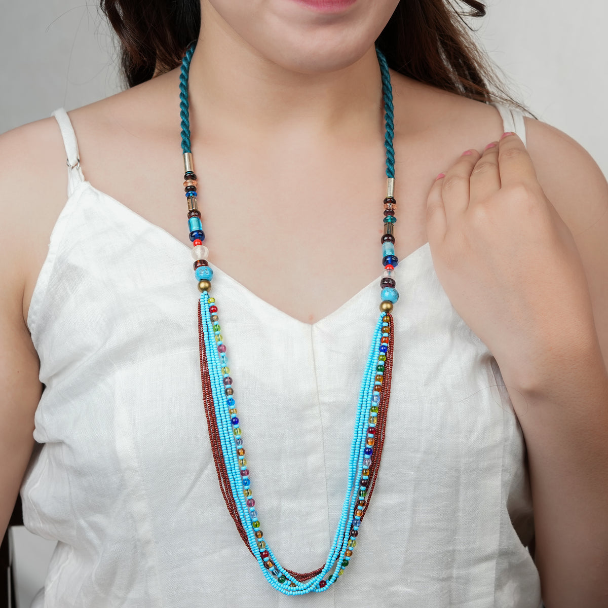 Brown, Turquoise & Multicolour Beaded Necklace