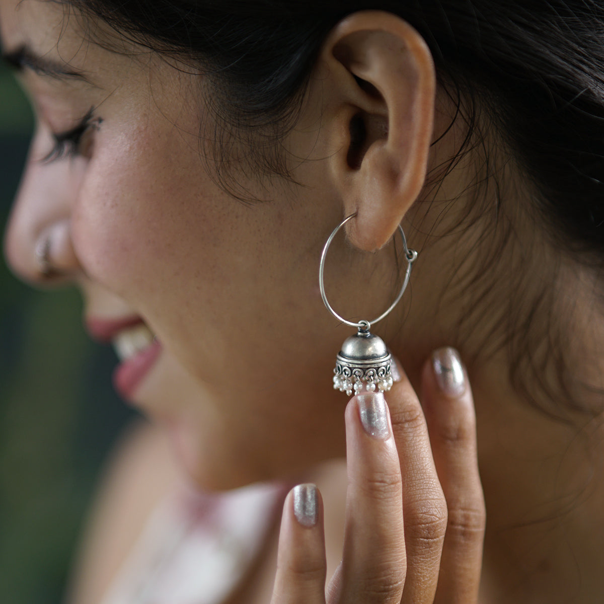 Silver Big Hoops Jhumki