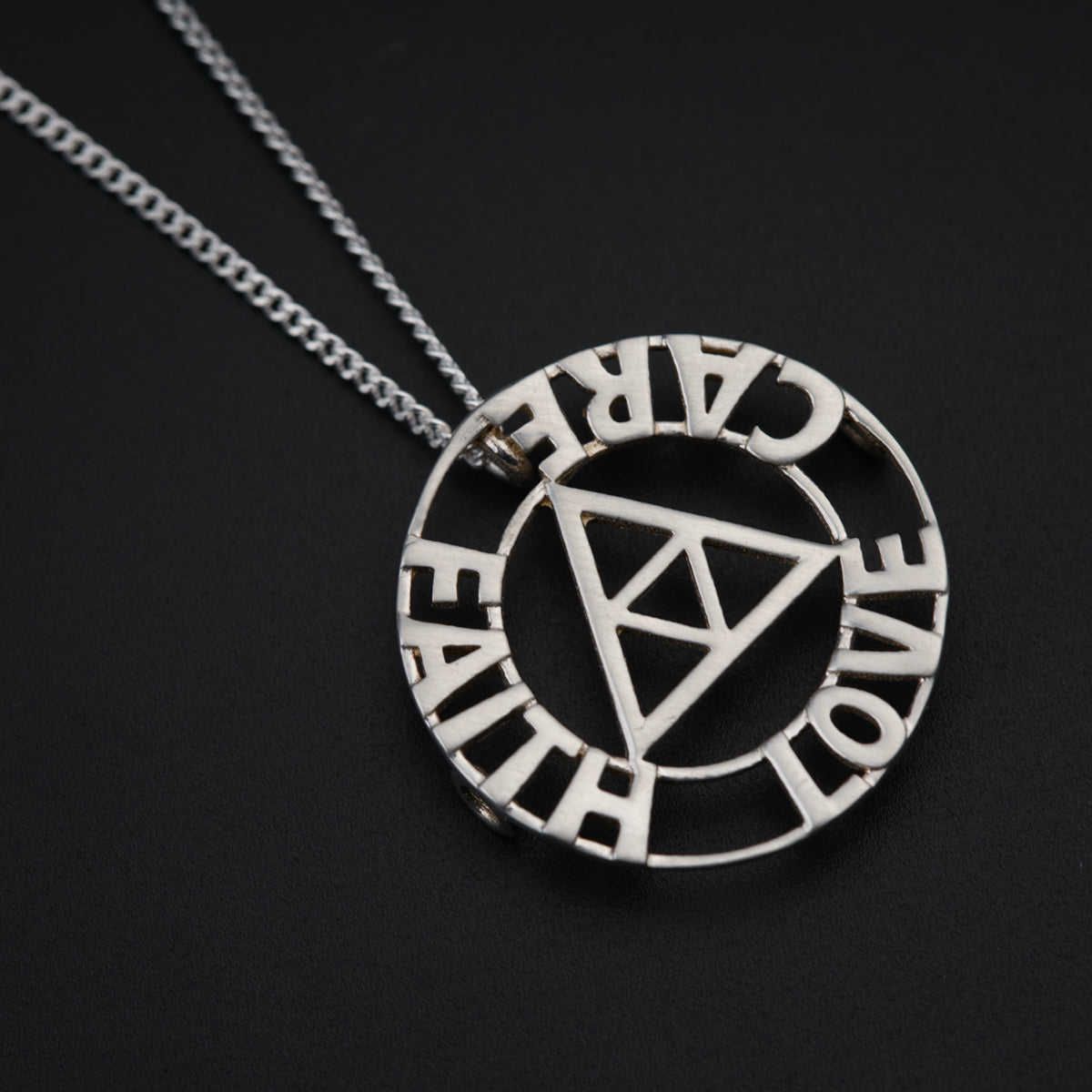 Love | Faith | Care Pendant with Silver Chain for Men
