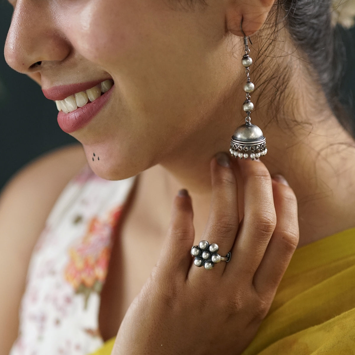 Silver Bead Jhumki Big