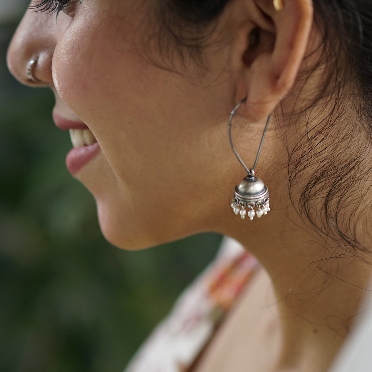 Oxidized Silver Jhumki: Small