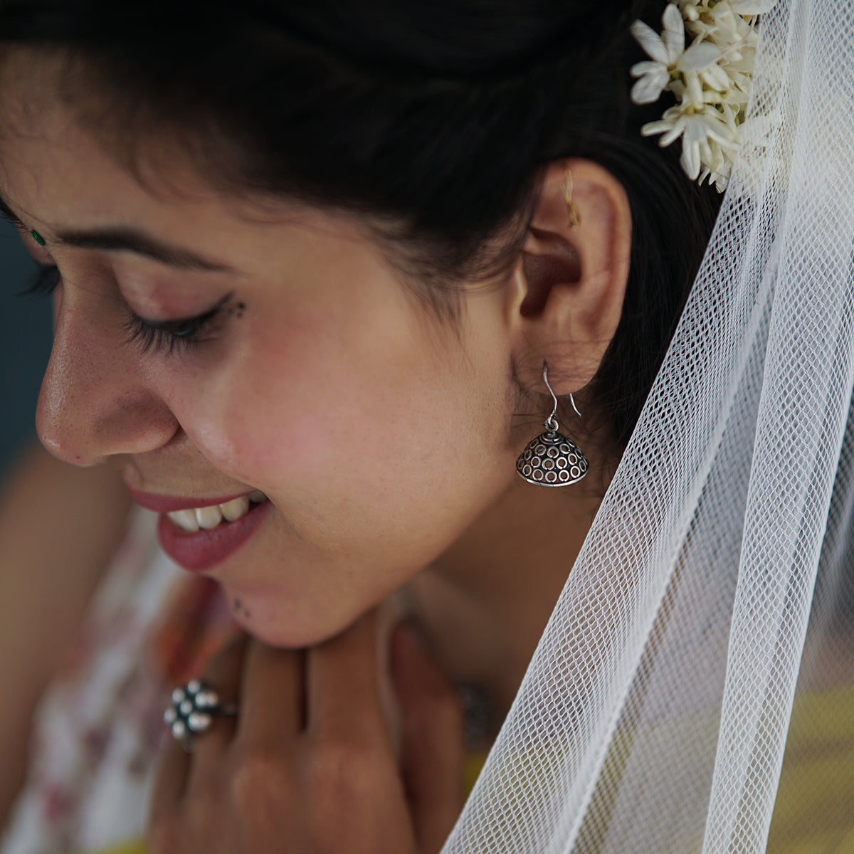 Silver Oxidized Jhumki