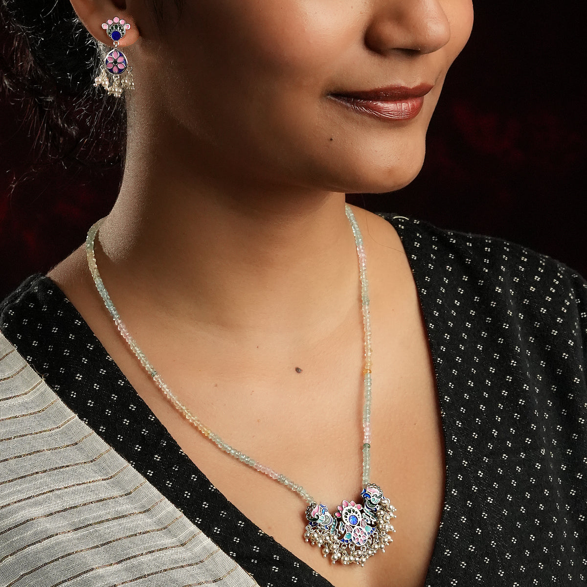 Indian Block Print Mayur Enamel  Set