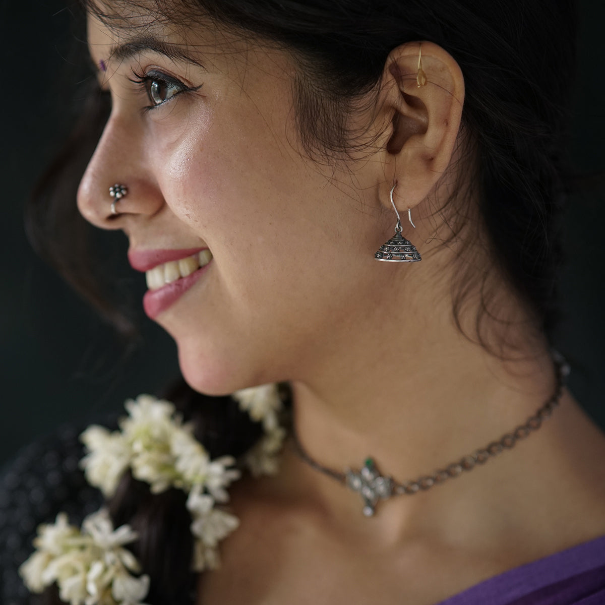 Silver Oxidized Jhumki