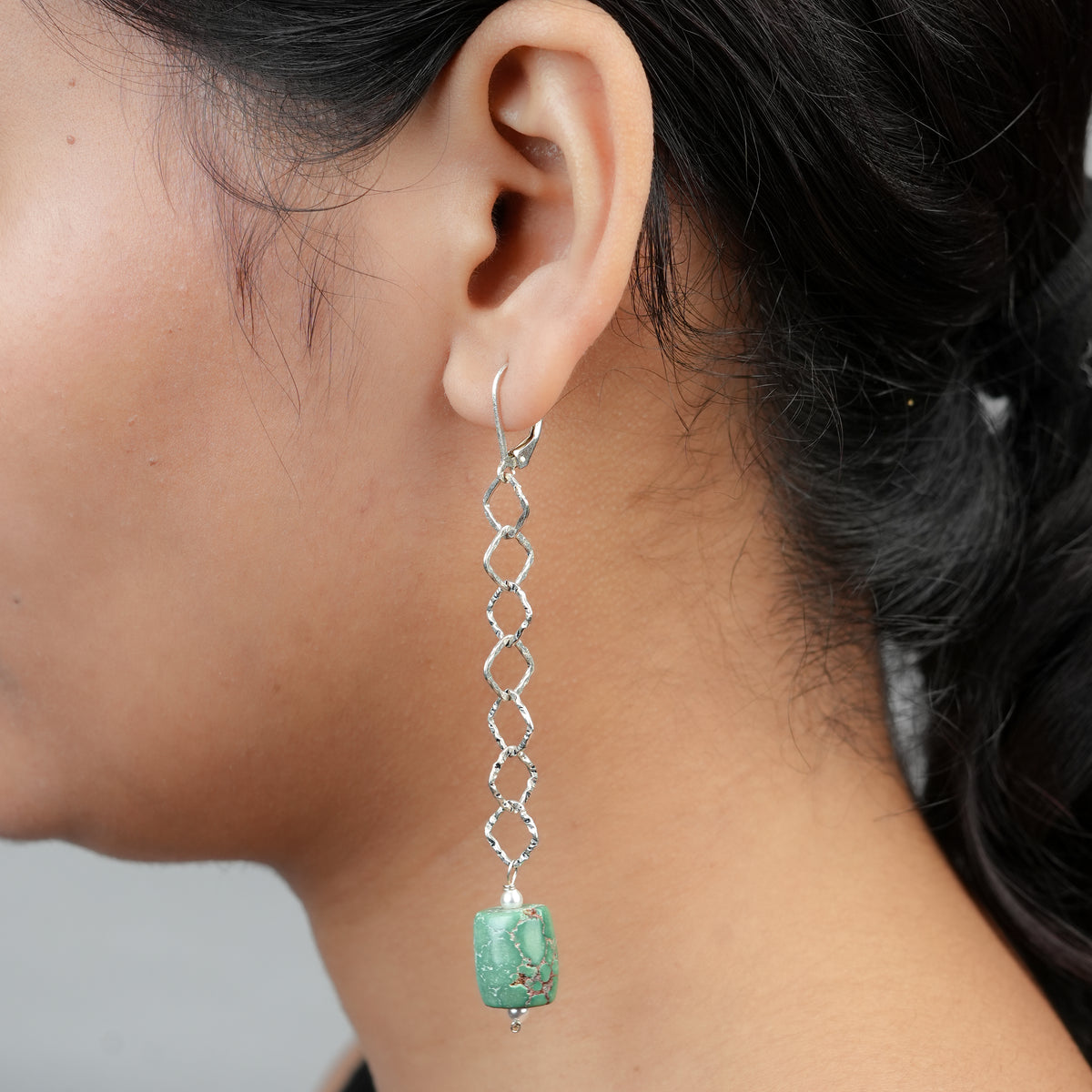 Tibetan Turquoise & Chain Earrings (Project Handmade)