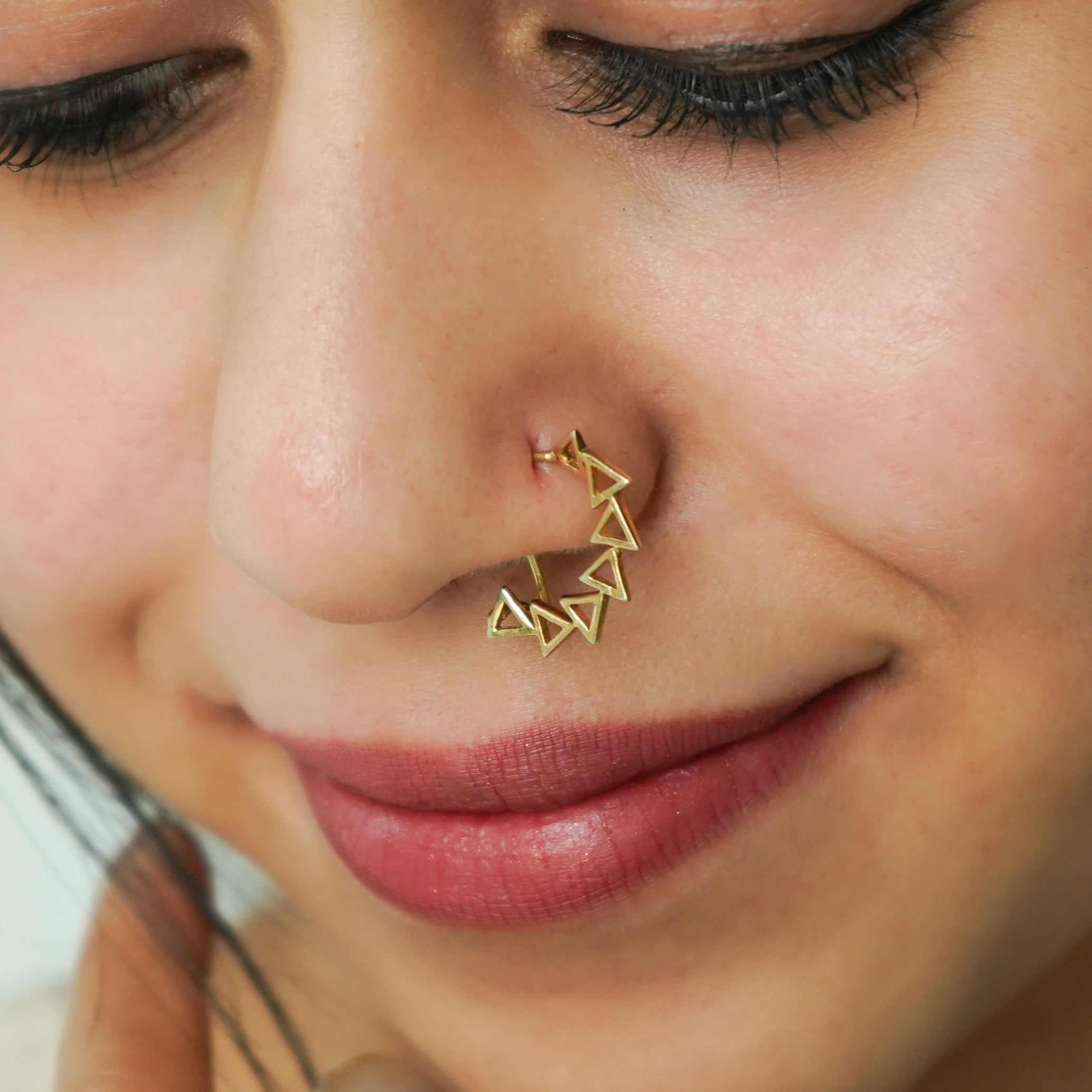 Triangle Line Nath (Left, Pierced) |  92.5 Silver | 22K Gold Plated