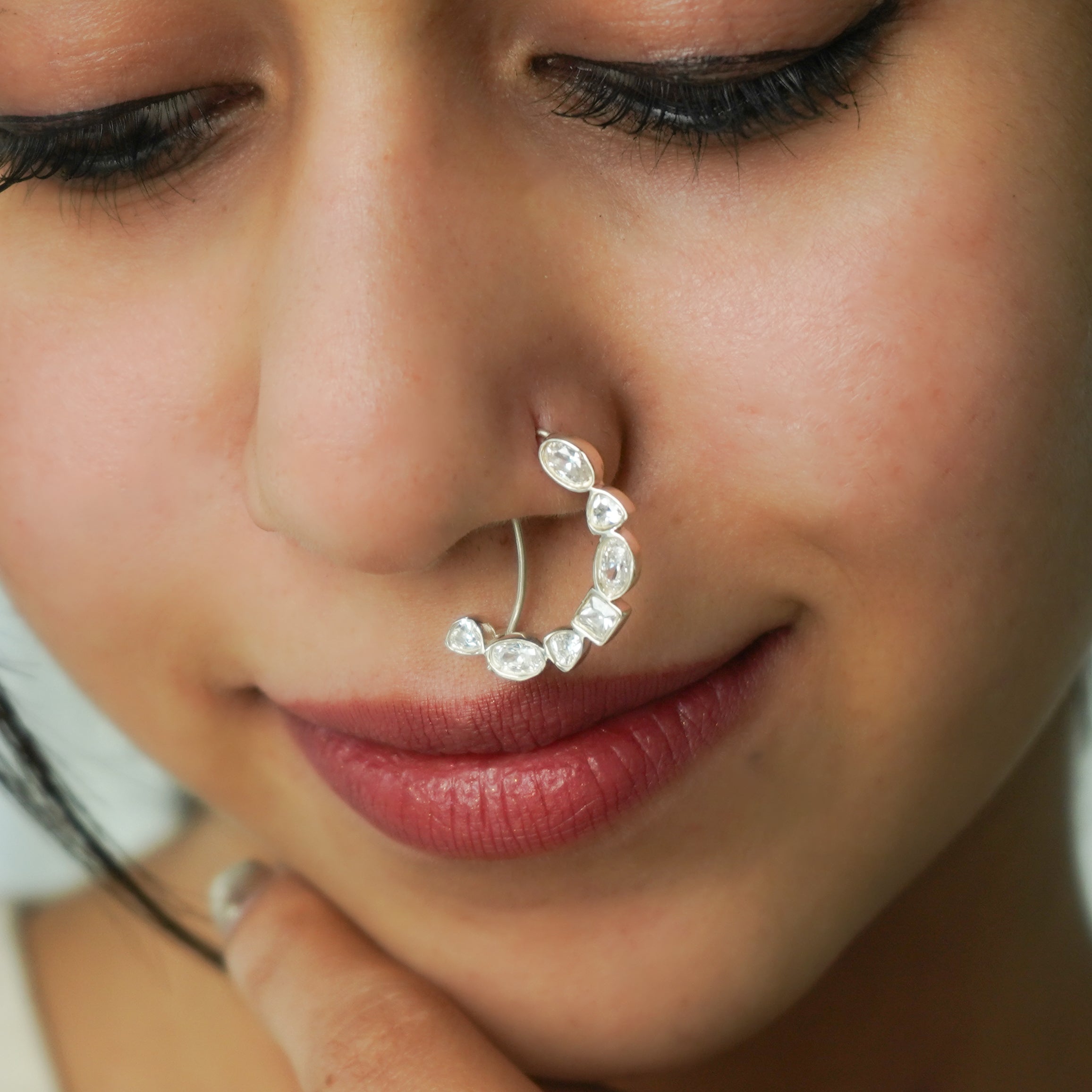 Silver Small Nath Stones | CZ | 92.5 Silver | (Left, Pierced)