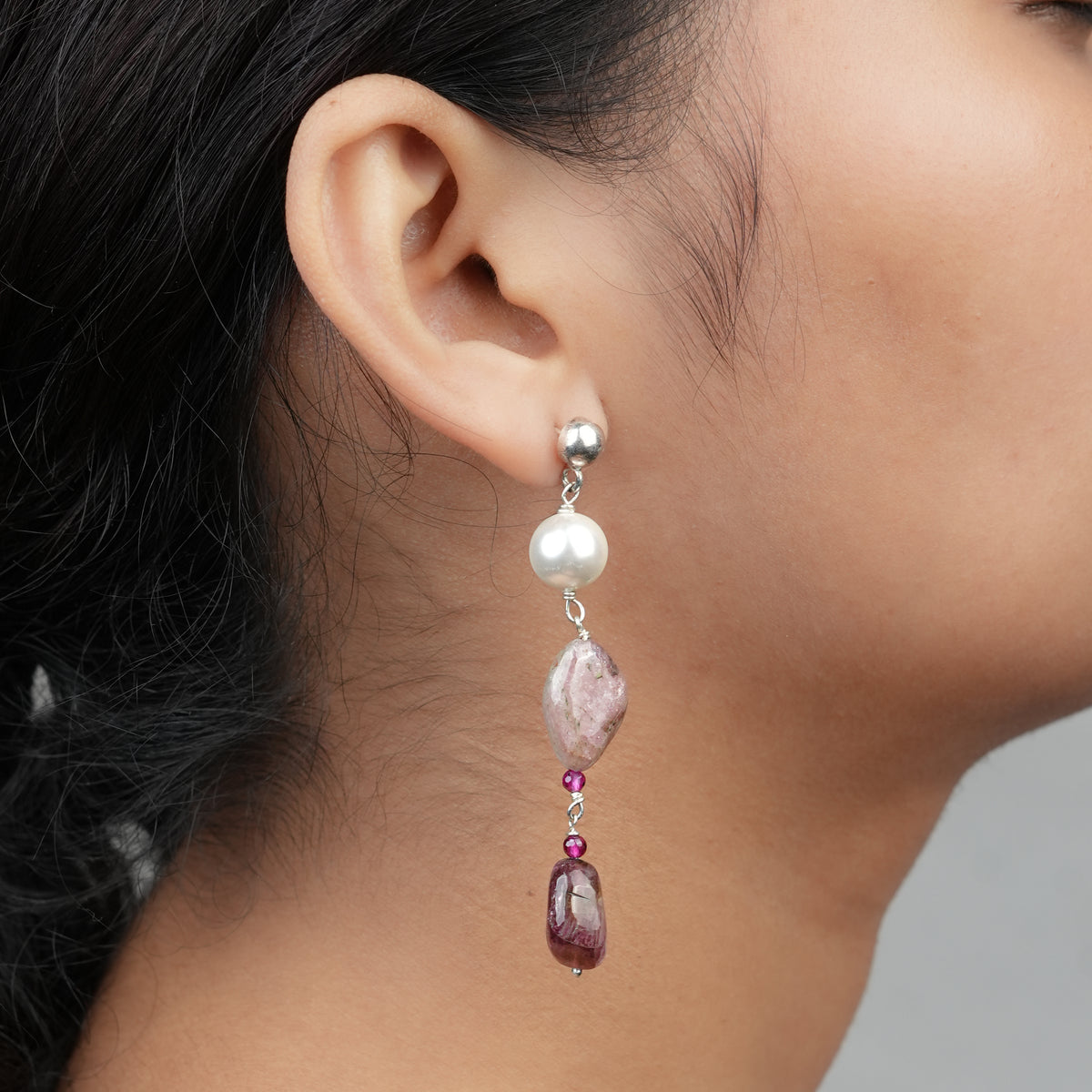 Tourmaline, Pearl & Ruby Earrings (Project Handmade)