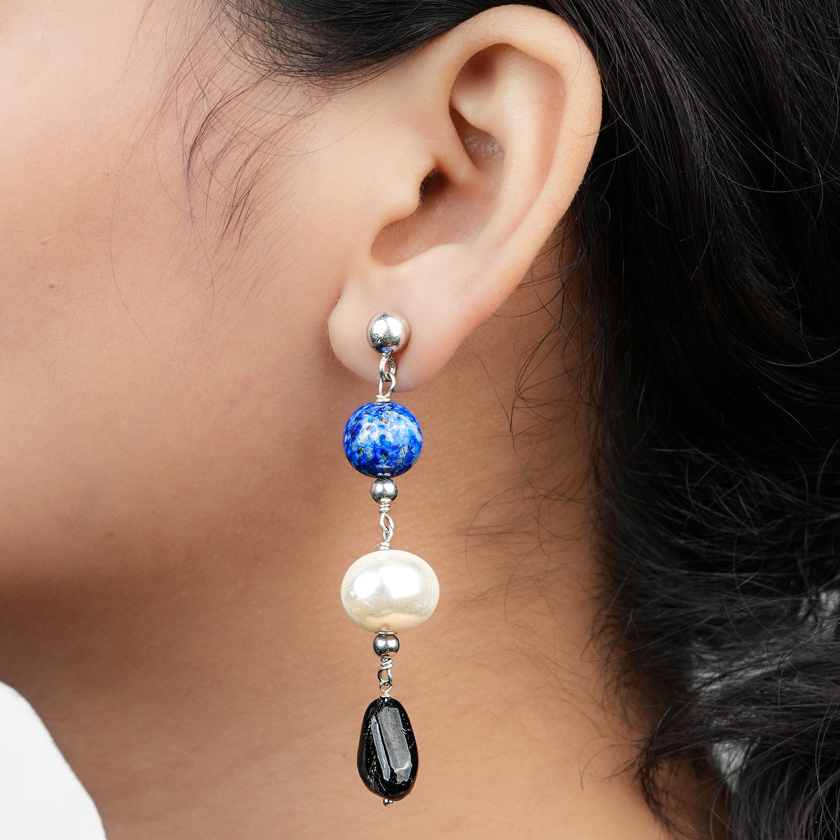 Lapis Lazuli, Shell Pearl & Tourmaline Earrings (Project Handmade)