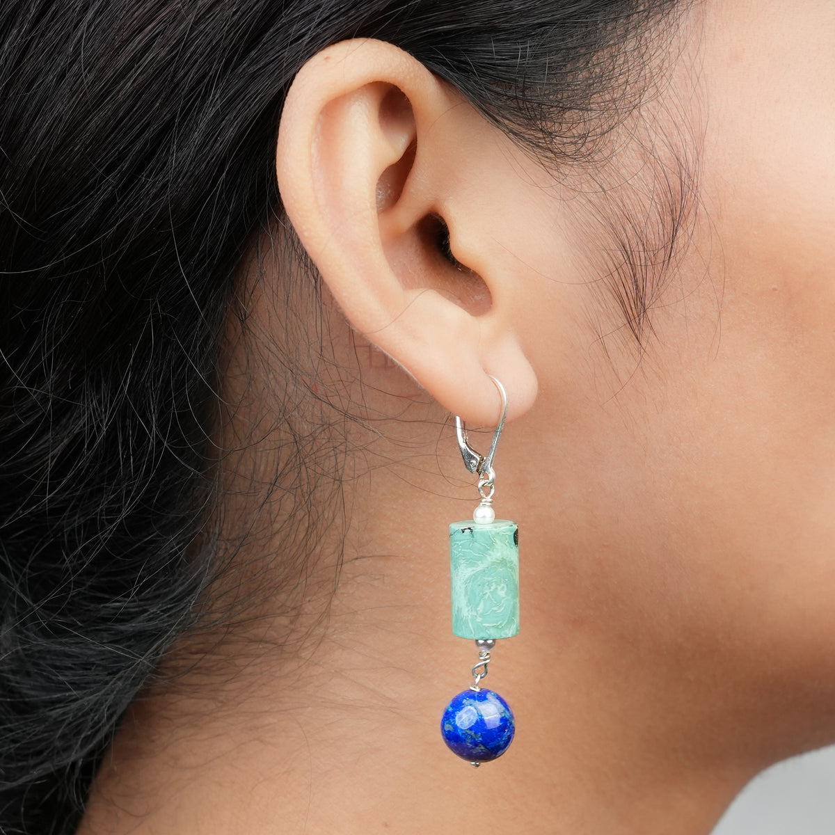 Tibetan Turquoise & Lapis Lazuli Earrings (Project Handmade)