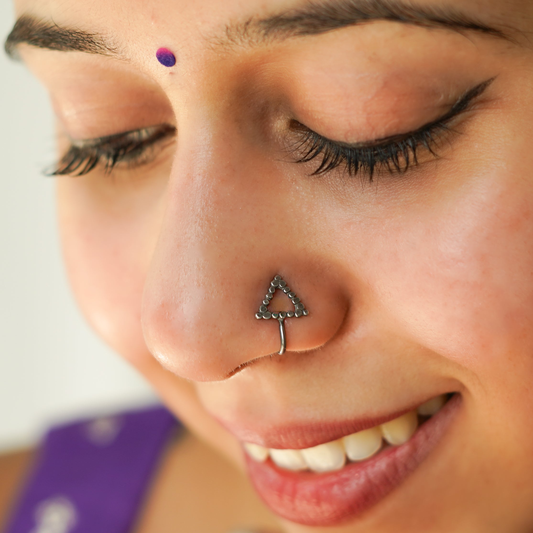 Hammered Silver Triangle Shaped Nose pin (Clip on)