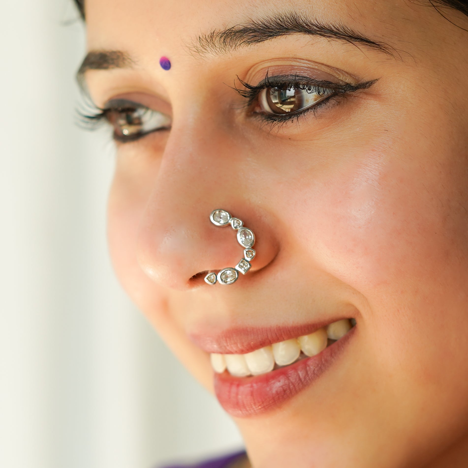 Silver Small Nath Stones | CZ | 92.5 Silver | (Left, Clip on)