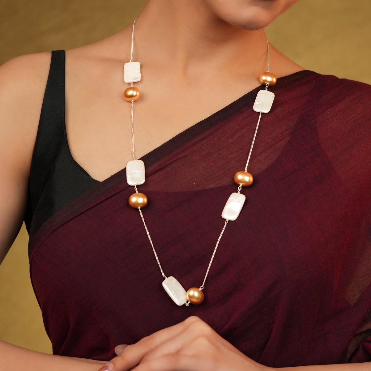Rectangular Pearl & Shell Pearl Necklace (Project Handmade)