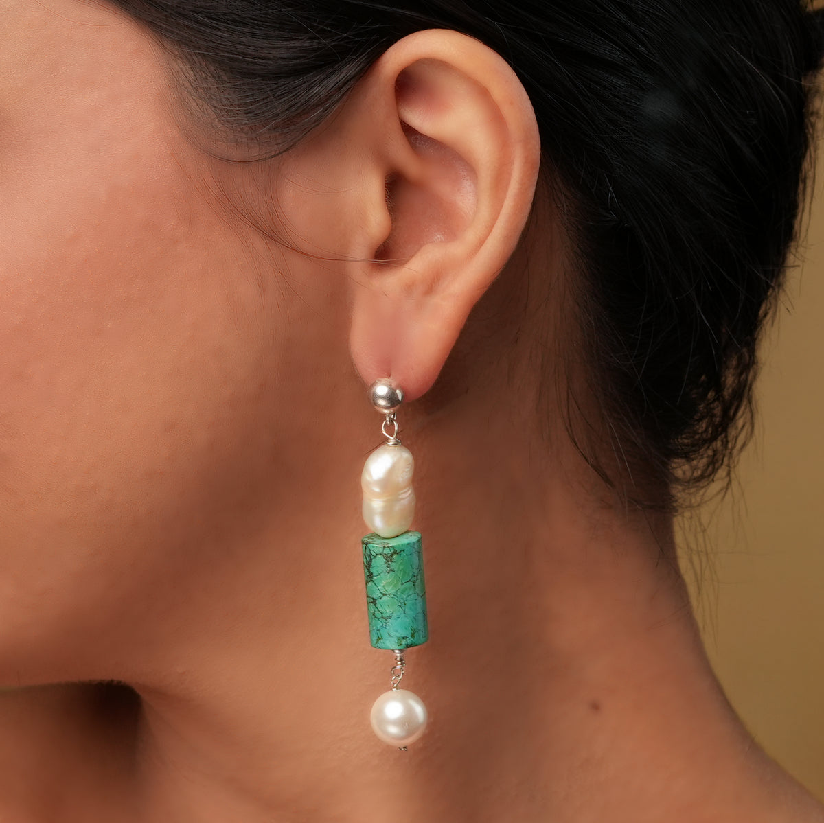 Turquoise & Freshwater Pearl Earrings (Project Handmade)