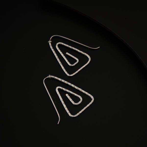 Silver Spiral Triangle Hammered Earrings