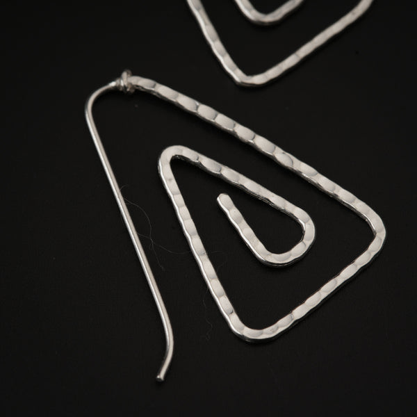 Silver Spiral Triangle Hammered Earrings
