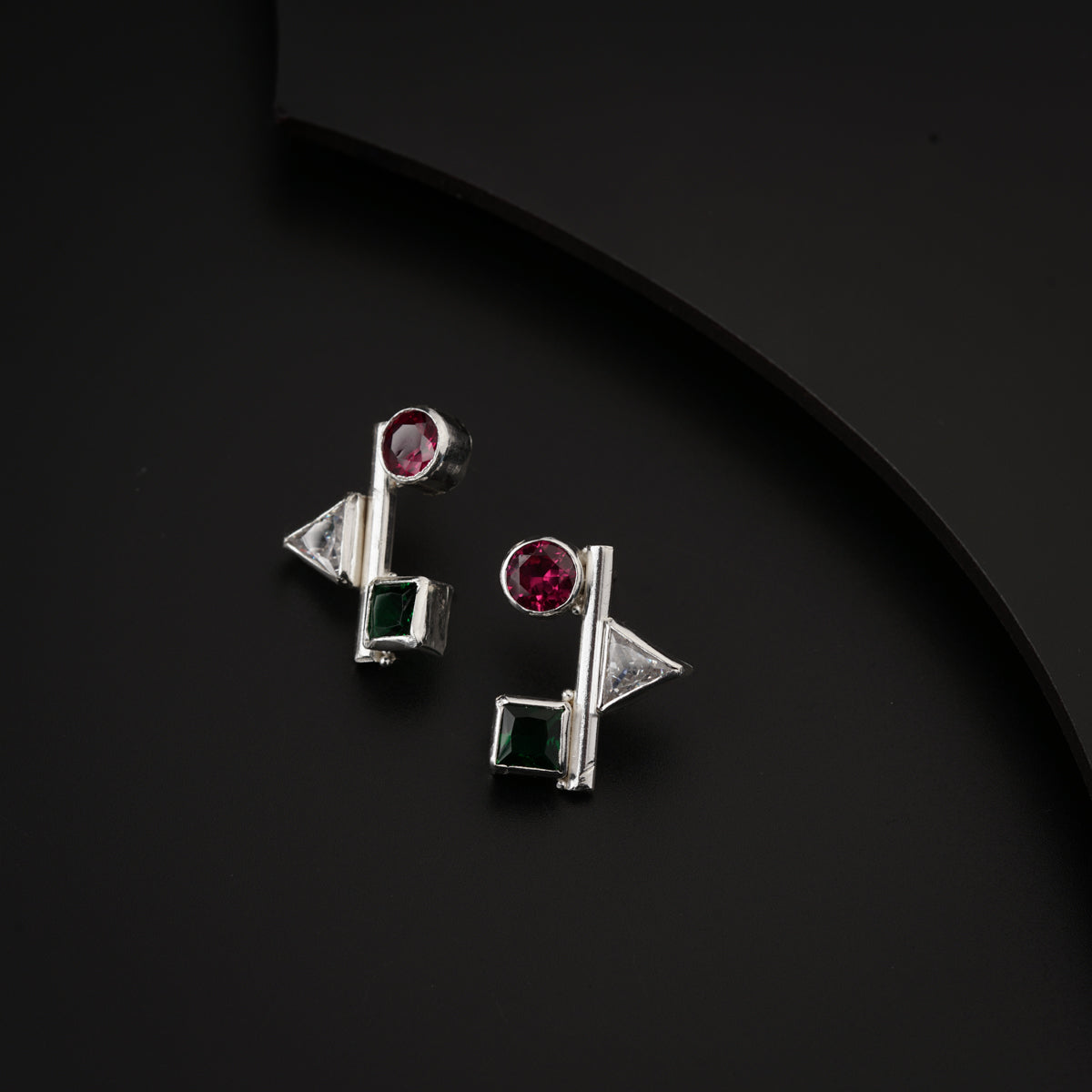 Silver Geometric CZ Stones Earring