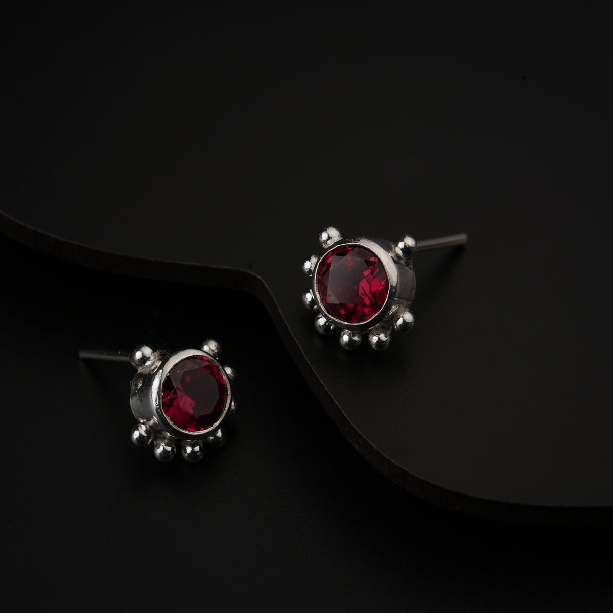 Silver Red CZ Stones Studs