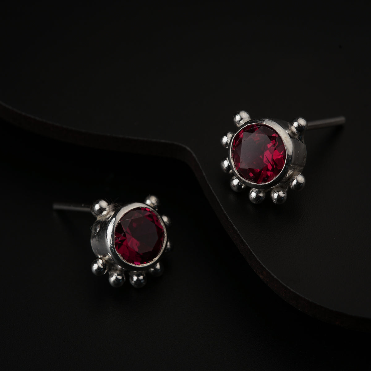 Silver Red CZ Stones Studs