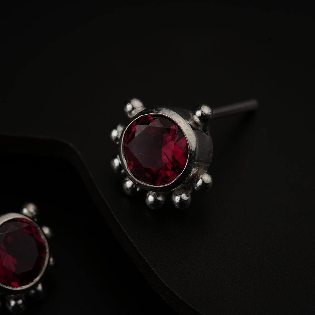 Silver Red CZ Stones Studs