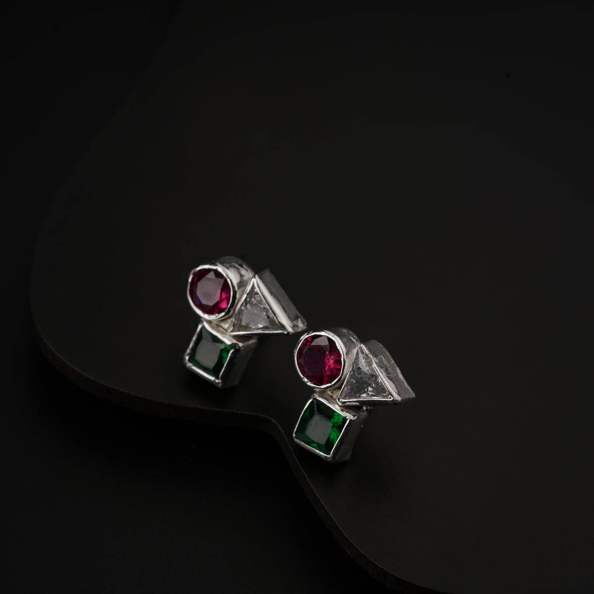 Silver Geometric CZ Stones Earring