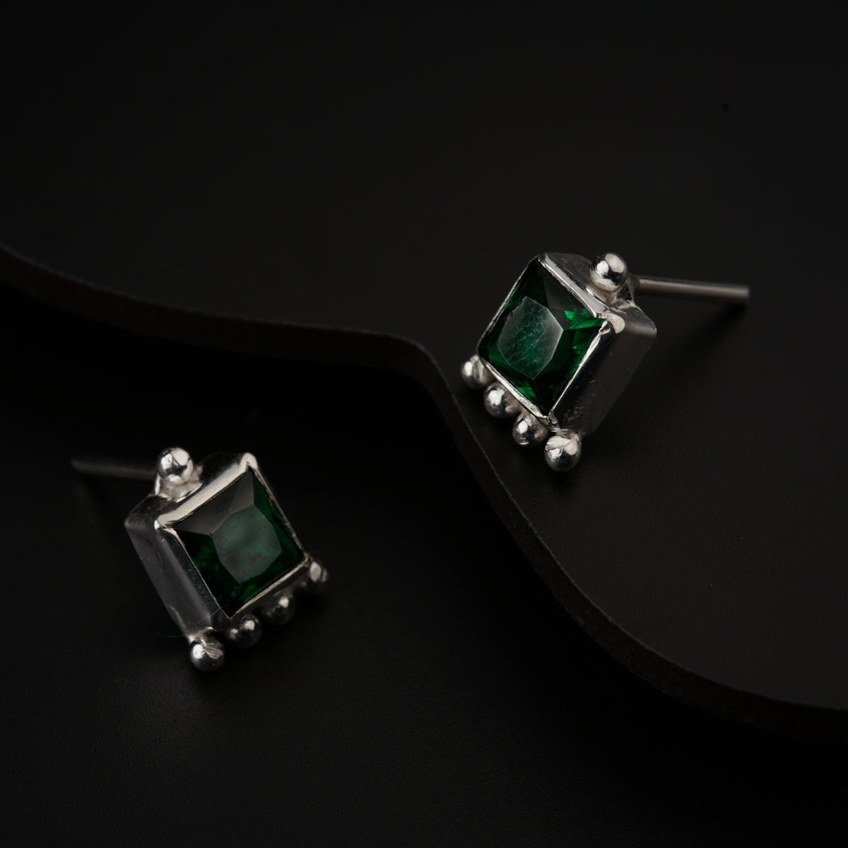 Silver Green CZ Stones Studs