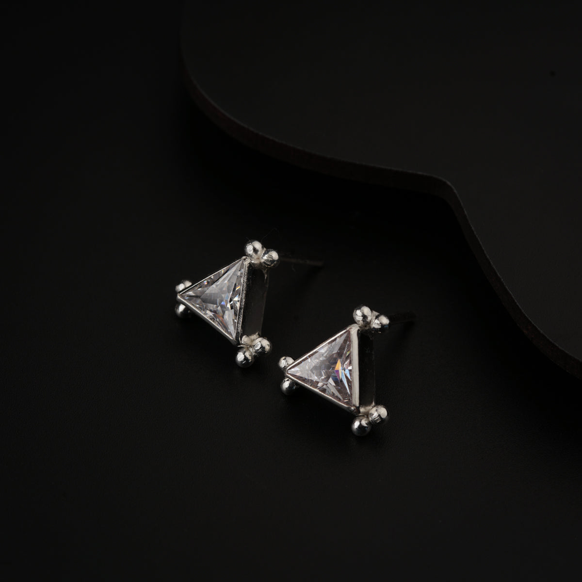 Silver Triangle CZ Stones Studs