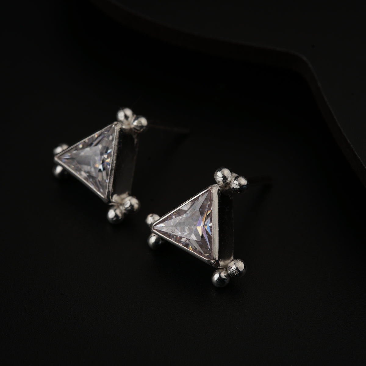 Silver Triangle CZ Stones Studs