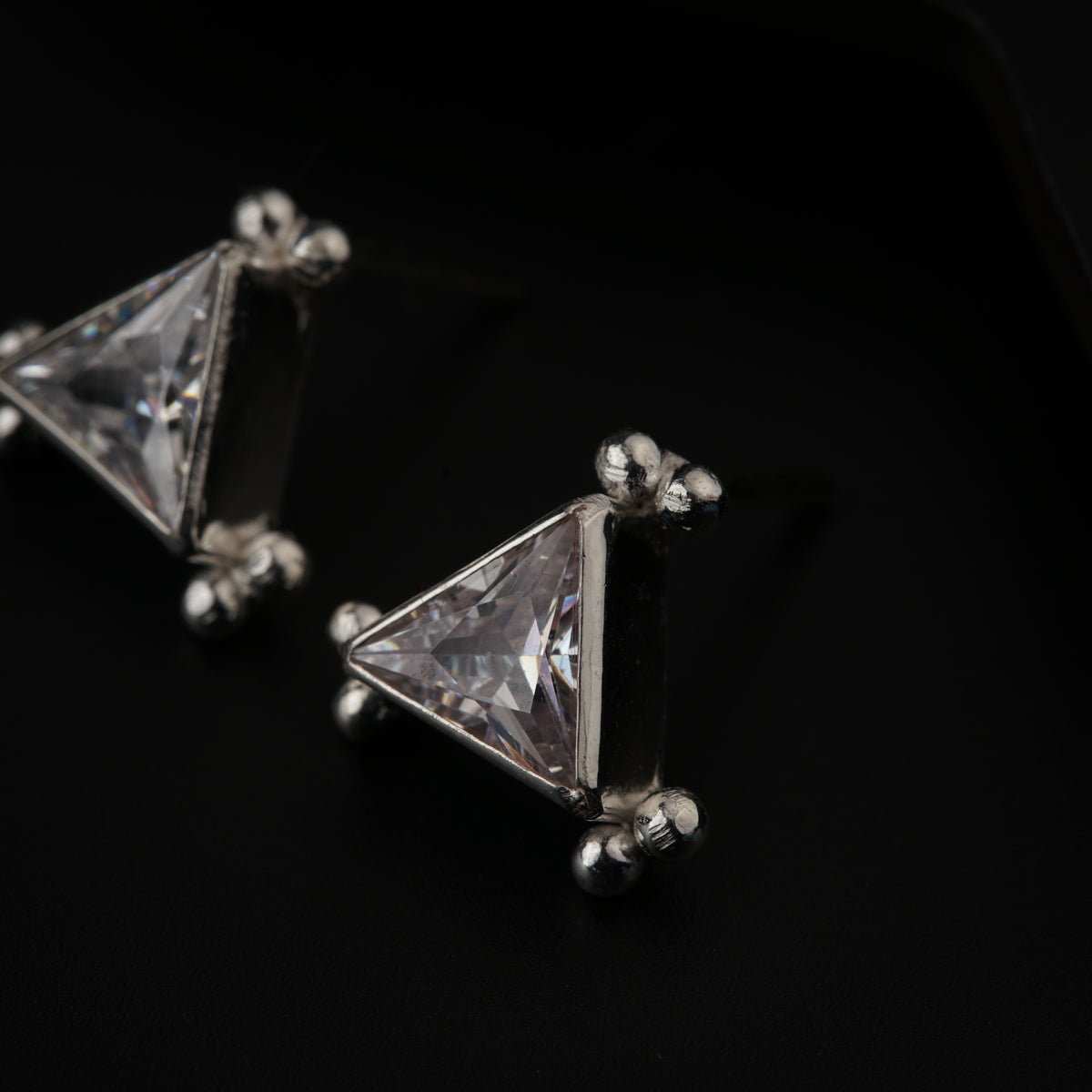 Silver Triangle CZ Stones Studs