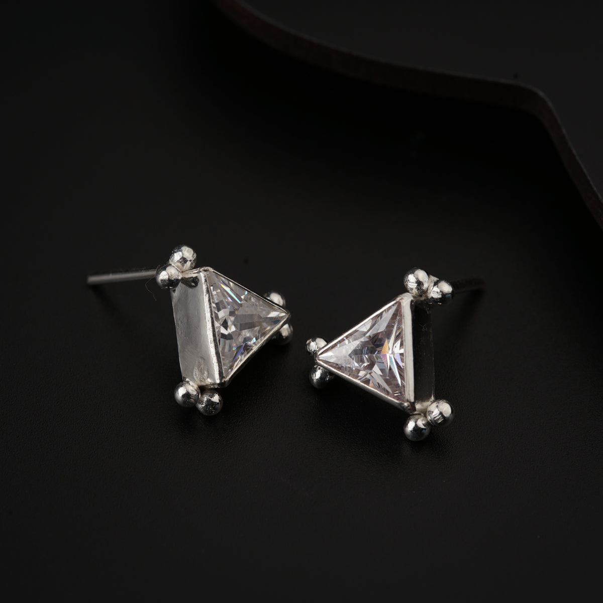 Silver Triangle CZ Stones Studs