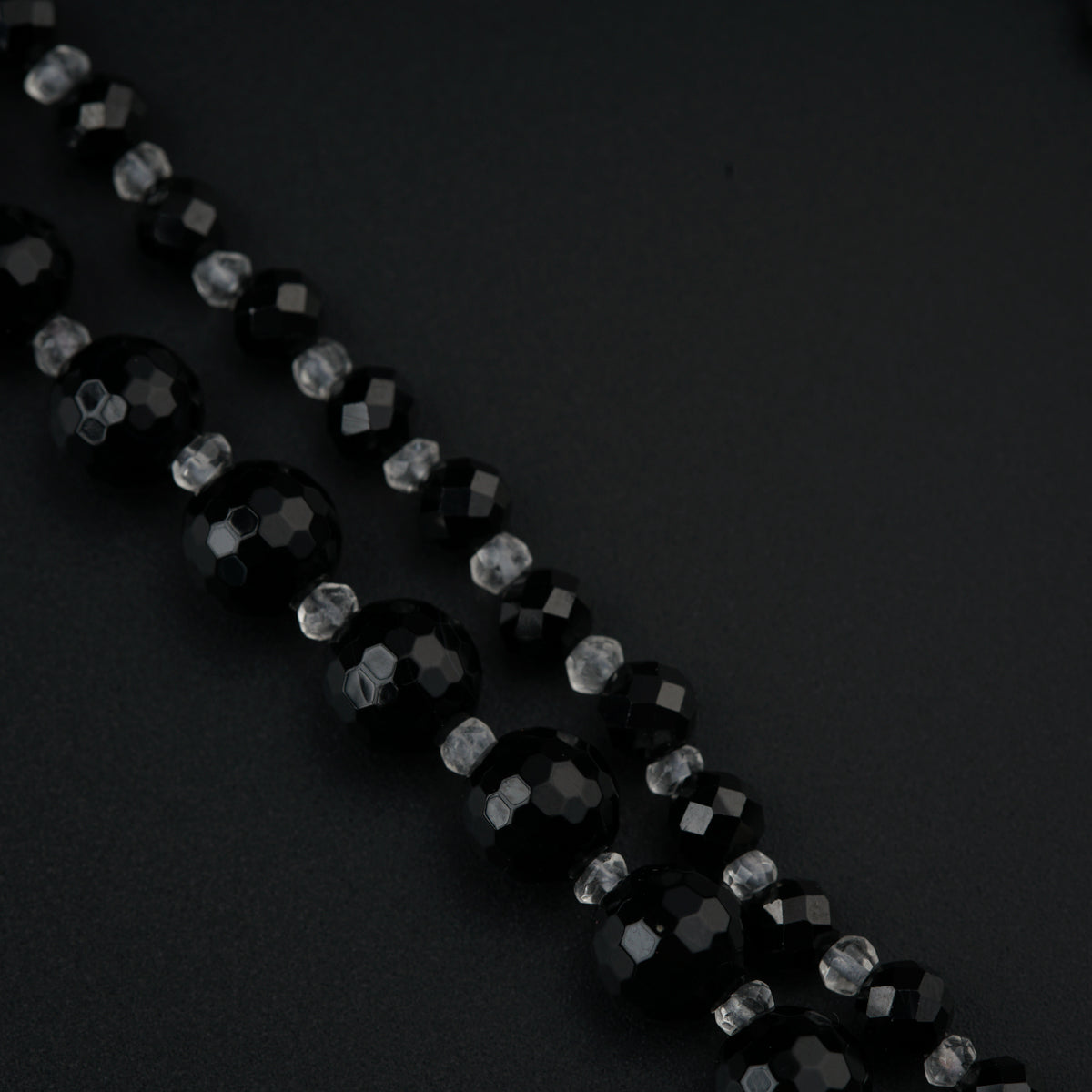 Yin Yang: Silver Necklace with Black spinel, Pearls and Crystals