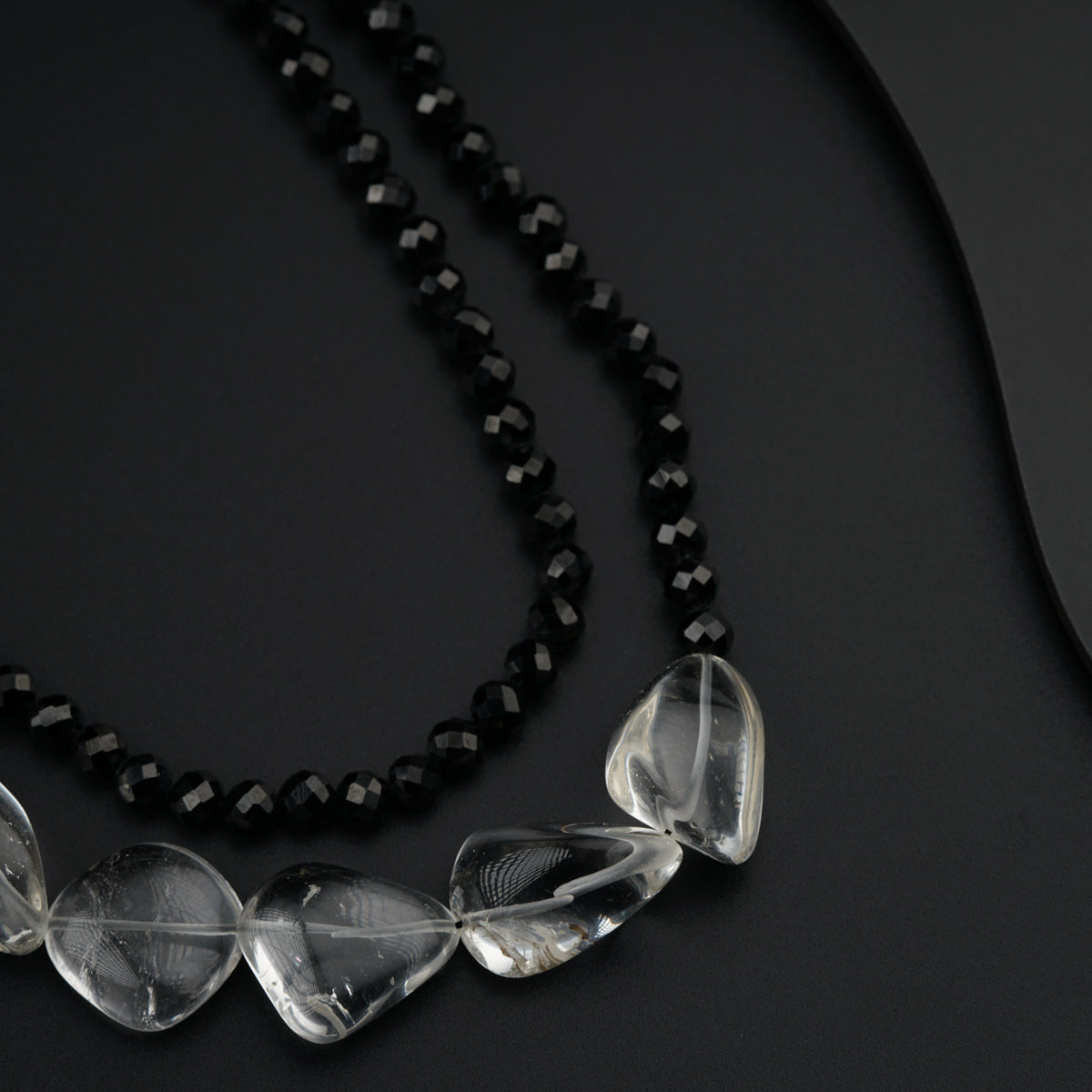 Yin Yang: Silver Necklace with Black spinel, Pearls and Crystals