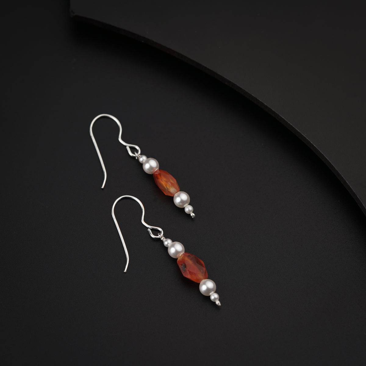 Carnelian and Pearls Silver Earring