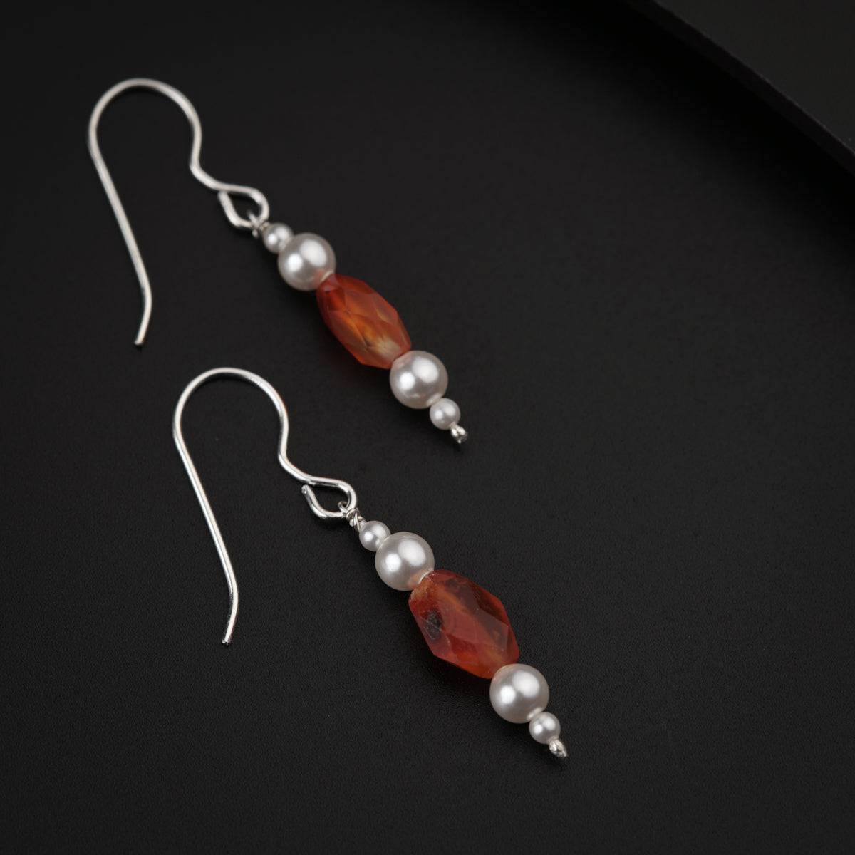 Carnelian and Pearls Silver Earring