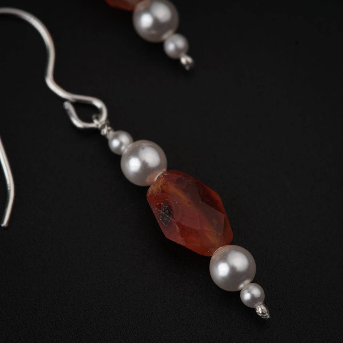 Carnelian and Pearls Silver Earring