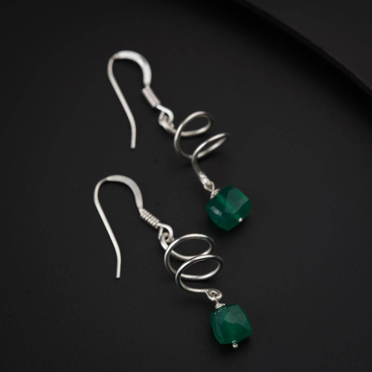 Green Onyx Silver Wire Earring