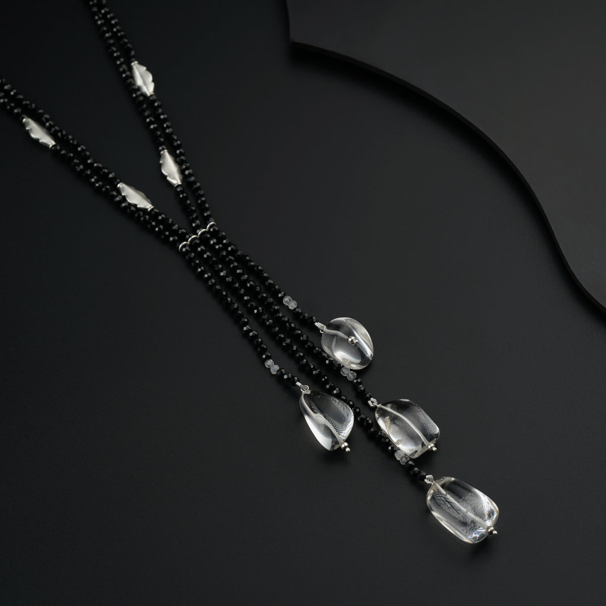 Yin Yang: Silver Necklace with Black Spinel, Crystals and Silver findings