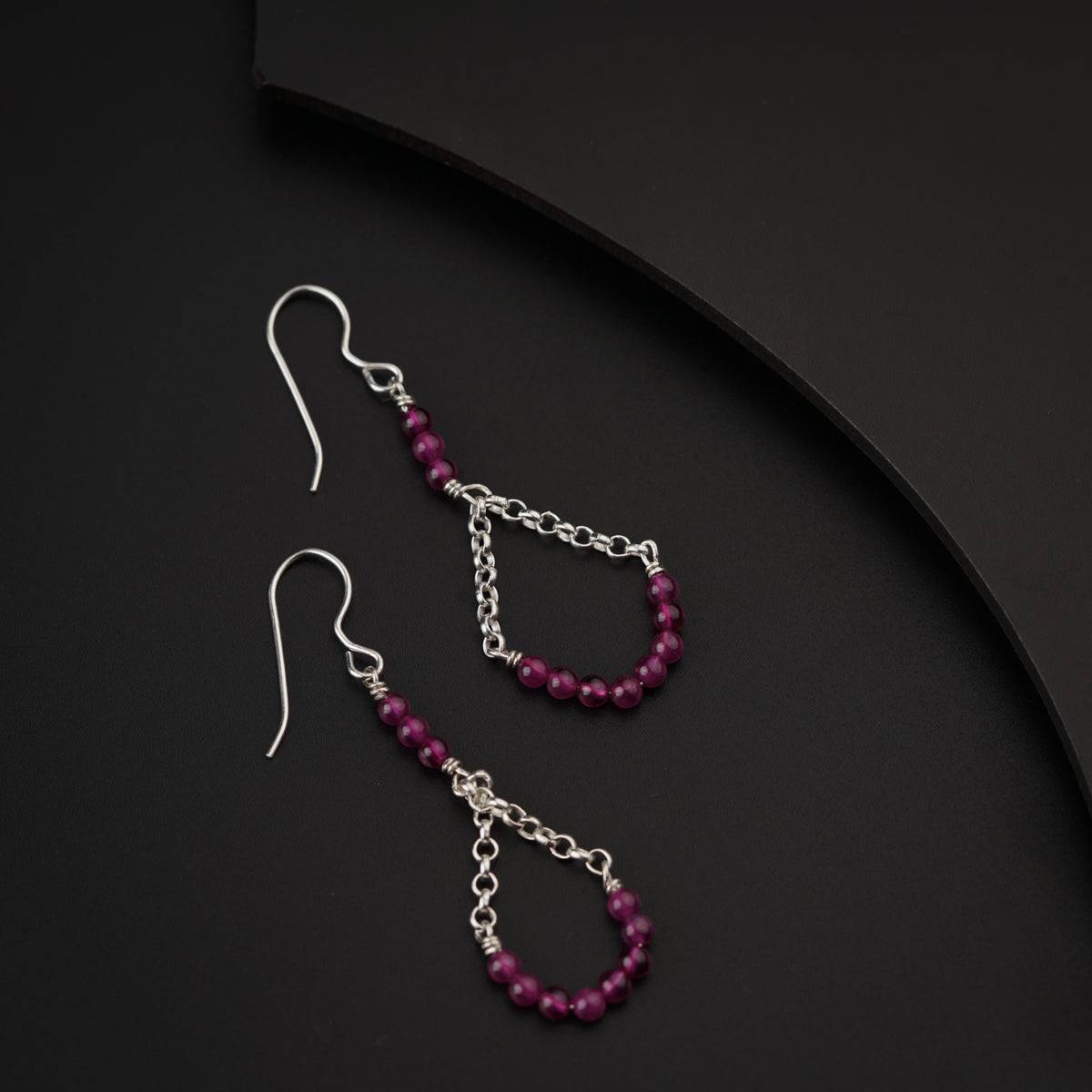 Ruby Beaded Silver Earring