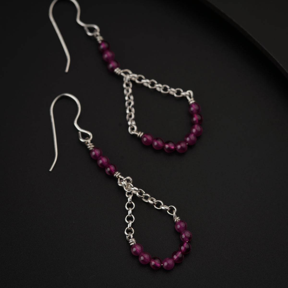 Ruby Beaded Silver Earring