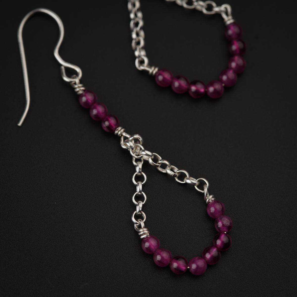 Ruby Beaded Silver Earring