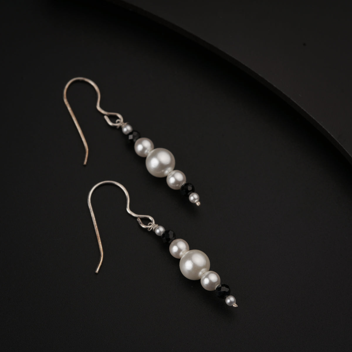 Pearls and Black Spinel Silver Earring