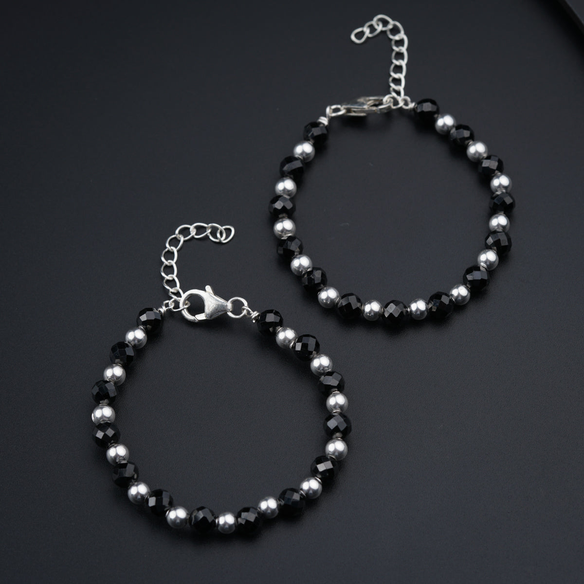 Baby Bracelet with Silver Beads and Black Spinal