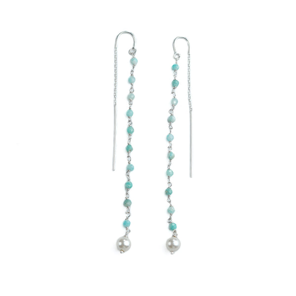 Blue Firoza & Pearl Ganthan Sui Dhaga Earrings (Project Handmade)