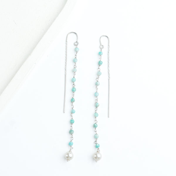 Blue Firoza & Pearl Ganthan Sui Dhaga Earrings (Project Handmade)